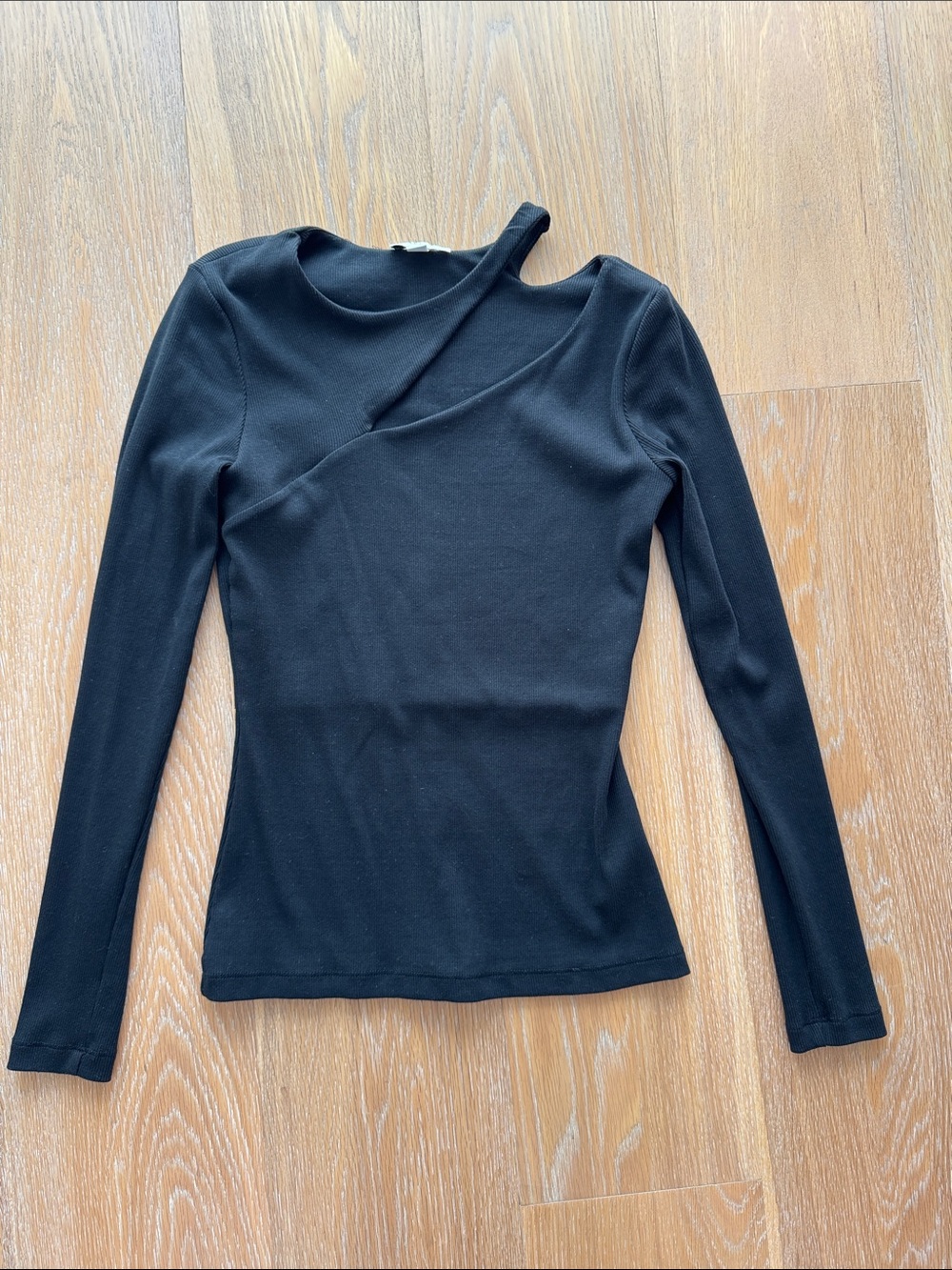Reiss Black Asymmetric Cutout Long Sleeve Top - Picture 2 of 5